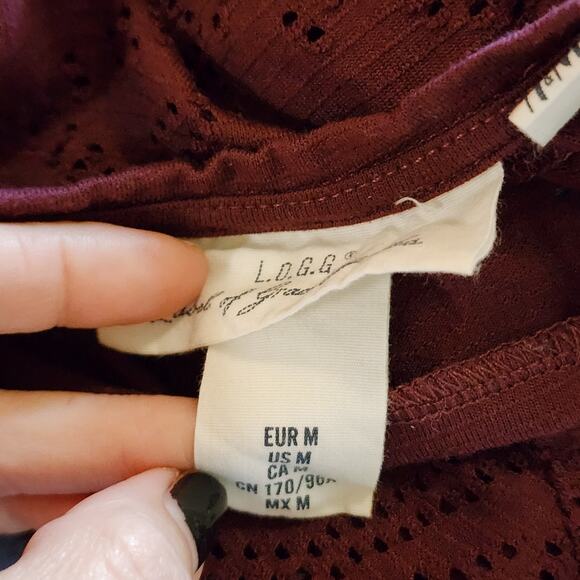 LOGG H&M Womens Pullover Top Size M Burgundy Eyelet Long Sleeve Tunic - Picture 5 of 9